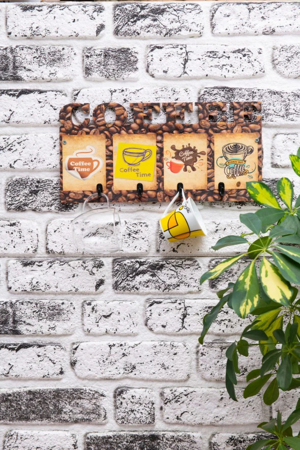 Deep Creative Duvar Askılığı 4 Askılı Doğal Ahşap Uv Baskılı Coffee - Resim 2