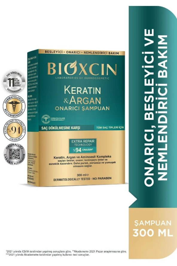 Bioxcin Keratin & Argan Onarıcı Şampuan 300 Ml - Yıpranmış Ve Hasar Görmüş Saçlar ürün görseli 1