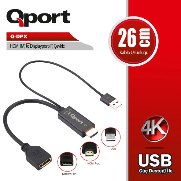 QPORT  Q-DPX HDMI TO DISPLAY PORT CEVIRICI ürün görseli 1