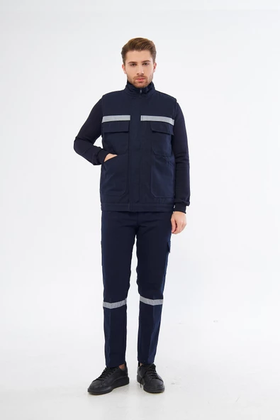 Orange Safety Yelek Pantolon 7/7 Gabardin %100 Pamuk Kapitoneli Reflektörlü Kışlık Lacivert ürün görseli 1