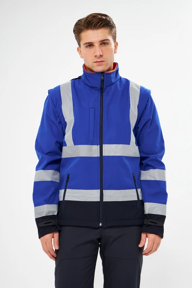 Orange Safety Saks Mavi Softshell Mont Reflektörlü Kolları Çıkmalı ürün görseli 1
