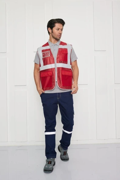 Orange Safety Mühendis Tipi İkaz Yeleği Kırmızı ürün görseli 1