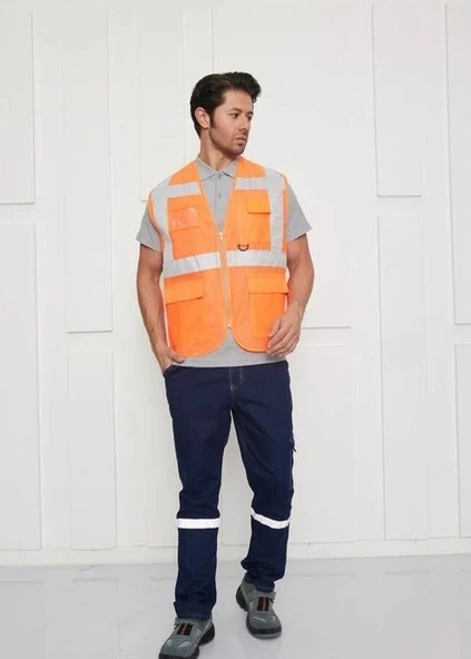 Orange Safety Mühendis Tipi Fileli İkaz Yeleği ürün görseli 1