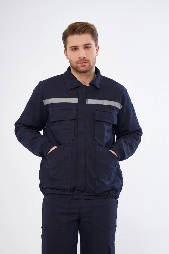 Orange Safety Mont 7/7 Gabardin %100 Pamuk Reflektörlü Kapitoneli Kışlık Lacivert ürün görseli 1