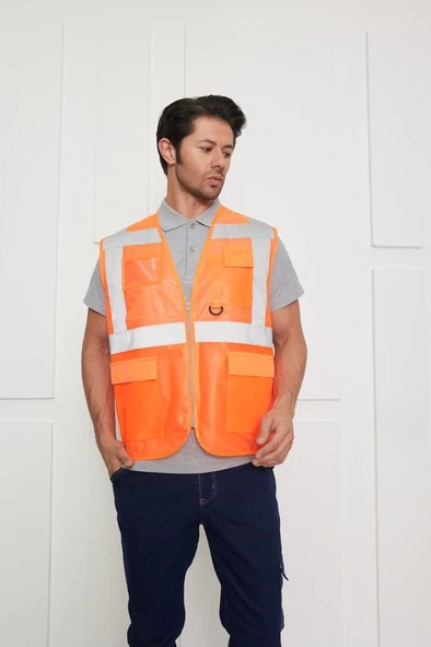 Orange Safety İkaz Yeleği Mühendis Tipi Reflektörlü - Resim 3