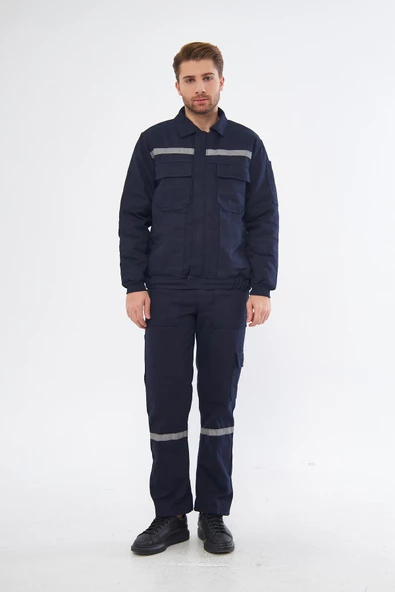 Orange Safety İş Takımı 7/7 Gabardin %100 Pamuk Kapitoneli Reflektörlü Kışlık Lacivert ürün görseli 1