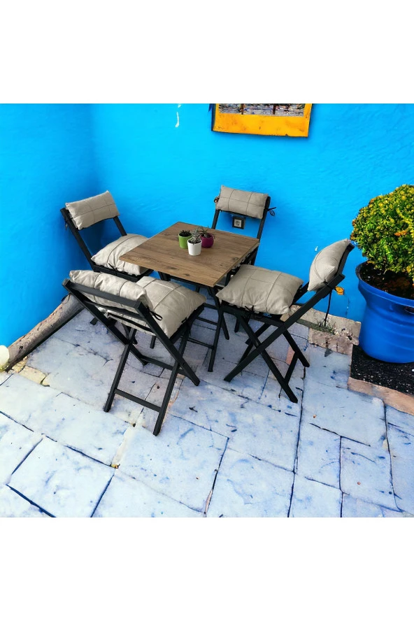 Modern Style Home Minderli Balkon Bahçe Mutfak Bistro Set Katlanır 4+1 Masa-sandalye ürün görseli 1