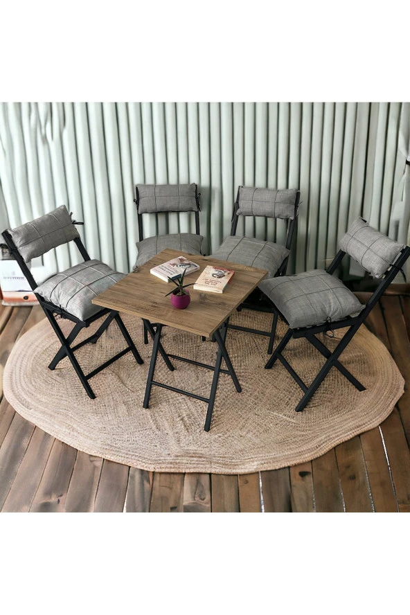 Modern Style Home Minderli Balkon Bahçe Mutfak Bistro Set Katlanır 4+1 Masa-sandalye ürün görseli 1