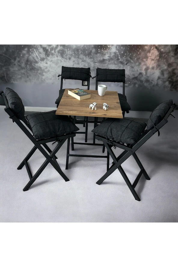 Modern Style Home Minderli Balkon Bahçe Mutfak Bistro Set Katlanır 4+1 Masa-sandalye ürün görseli 1