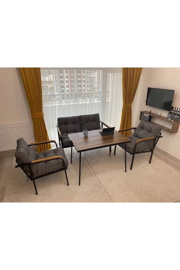 MODERN Jüpiter Balkon, Bahçe, Cafe - Metal Kanepe Koltuk Takımı - 2+1+1 + Masa ürün görseli 1