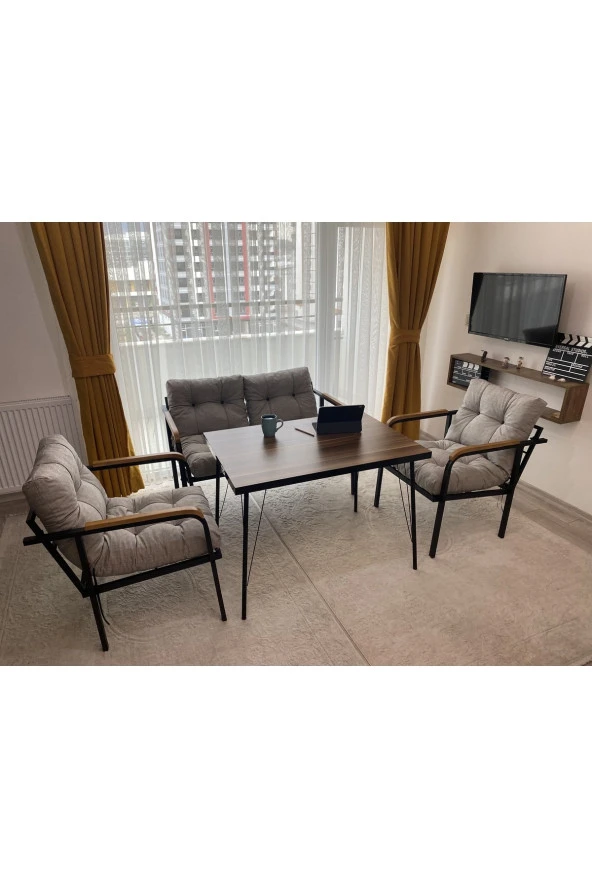 MODERN Balkon Bahçe Metal Kanepe Koltuk Takımı - 2+1+1 + Masa ürün görseli 1