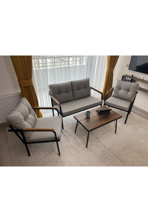MODERN Güneş Balkon, Bahçe, Cafe - Metal Kanepe Koltuk Takımı - 2+1+1 + Sehpa ürün görseli 1