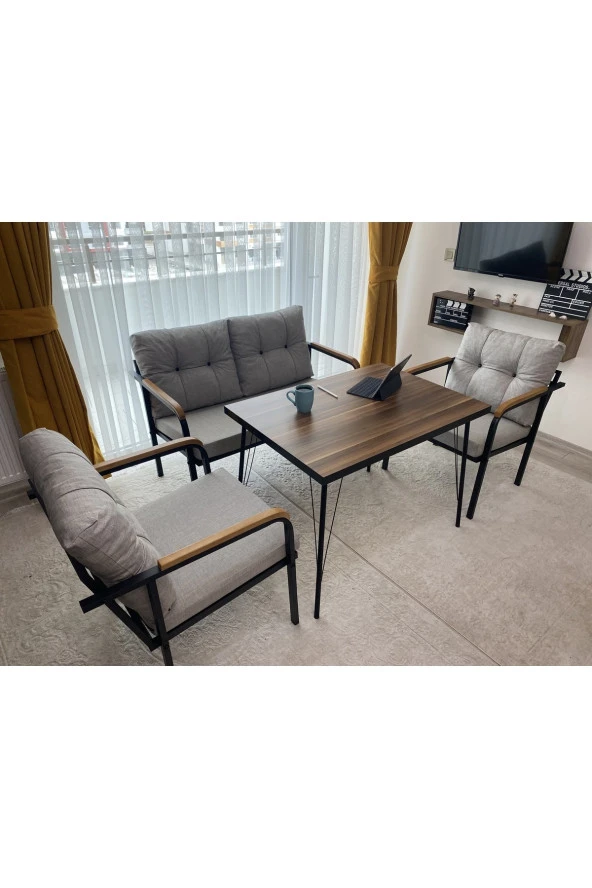 MODERN Güneş Balkon, Bahçe, Cafe - Metal Kanepe Koltuk Takımı - 2+1+1 + Masa ürün görseli 1