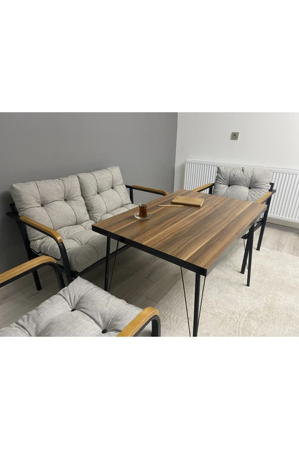 MODERN Merkür Balkon, Bahçe, Cafe - Metal Kanepe Koltuk Takımı - 2+1+1 + Masa ürün görseli 1
