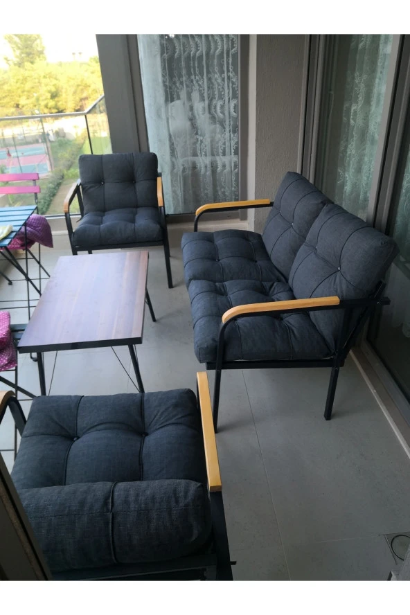 MODERN Jüpiter Balkon, Bahçe, Cafe - Metal Kanepe Koltuk Takımı - 2+1+1 + Sehpa ürün görseli 1