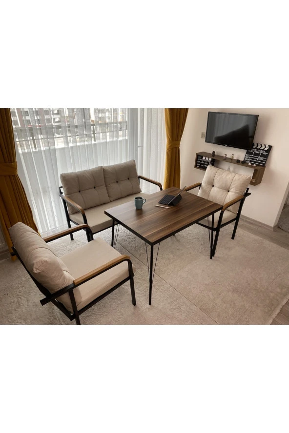 MODERN Balkon  Bahçe Metal Kanepe Koltuk Takımı - 2+1+1 + Masa ürün görseli 1