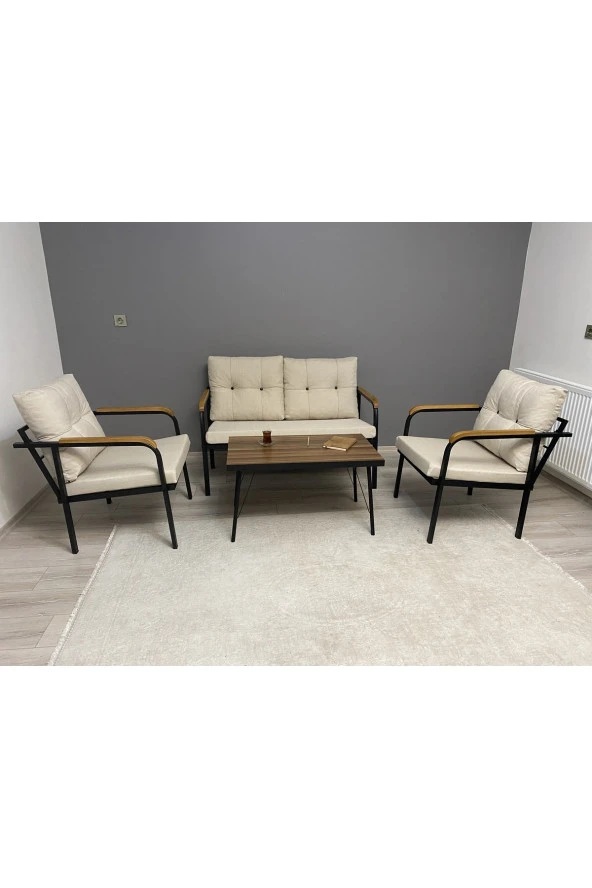 MODERN Dünya Balkon Bahçe Cafe  Metal Kanepe Koltuk Takımı 2+1+1 Sehpa ürün görseli 1