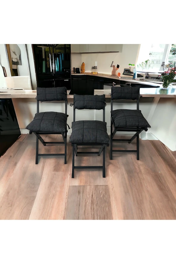 Modern Style Home Bahçe - Balkon, Iç Ve Dış Mekan Katlanır Metal Sandalye 3 Adet ürün görseli 1