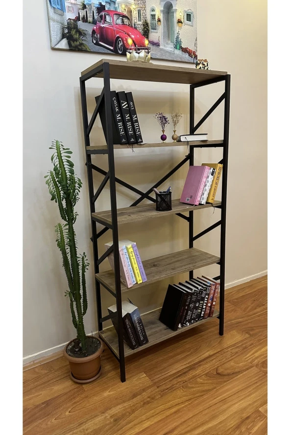 MODERN Style Home Metal Kitaplık 5 Raflı Çok Amaçlı Dosya Kitap Rafı Ofis Salon Raf 150 Cm Ceviz ürün görseli 1