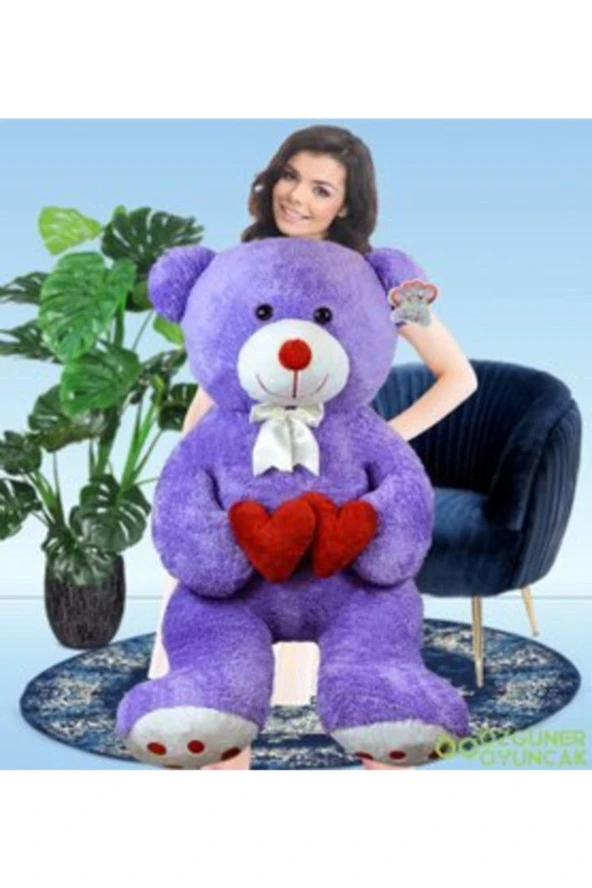 130 Cm Çift Kalp Tutan Peluş Ayı (%100) Yerli ürün görseli 1