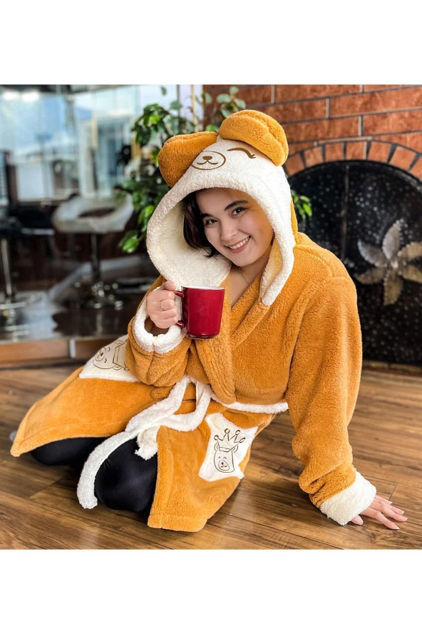 Kapşonlu Unisex Wellsoft Peluş Sabahlık,bornoz ürün görseli 1