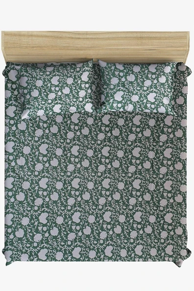 Makiteks %100 Pamuklu Çiçekli 160x200 + 2*(50x70) Çift Kişilik Lastikli Çarşaf Takımı ürün görseli 1