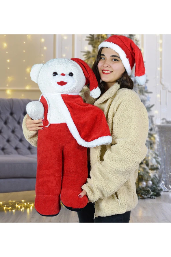 80 Cm Ayakta Duran Noel Baba Pelerinli Ayıcık Yeni Yıl ,yılbaşı Hediyesi ürün görseli 1