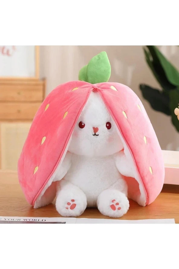 HAVUÇ ÇİLEK PELUŞ TAVŞAN BEBEK,ÇOÇUK, HAVUÇ,ÇİLEK OYUNCAK ZİNCİRLİ AÇ YASTIK HEDİYELİK KIZ ARKADAŞI ürün görseli 1