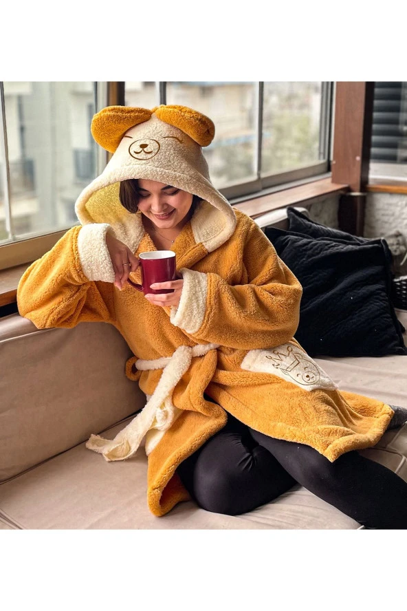 Kapşonlu Unisex Wellsoft Peluş Sabahlık,bornoz ürün görseli 1