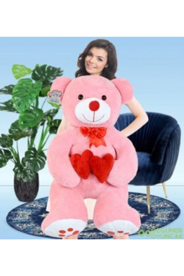 130 Cm Çift Kalp Tutan Peluş Ayı (%100) Yerli ürün görseli 1