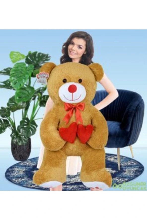 130 Cm Çift Kalp Tutan Peluş Ayı (%100) Yerli ürün görseli 1
