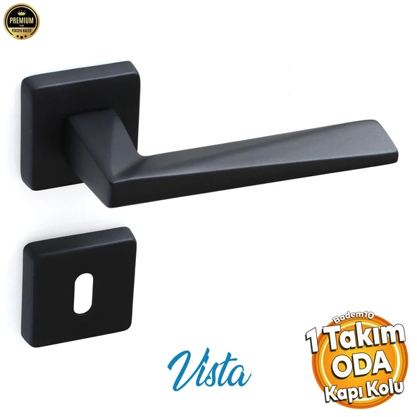 Vista Mat Siyah Oda Kapı Kolu Kare Rozetli Sürgülü ve Çelik Kapı Kulpu Uyumlu Sağ Sol Uygun Kolları ürün görseli 1
