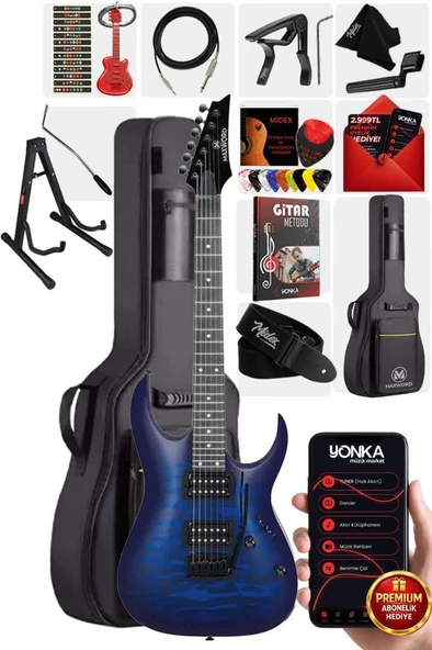 Maxword Grade-ST Blue Rosewood Klavye HH Yüksek Kaliteli Elektro Gitar ürün görseli 1