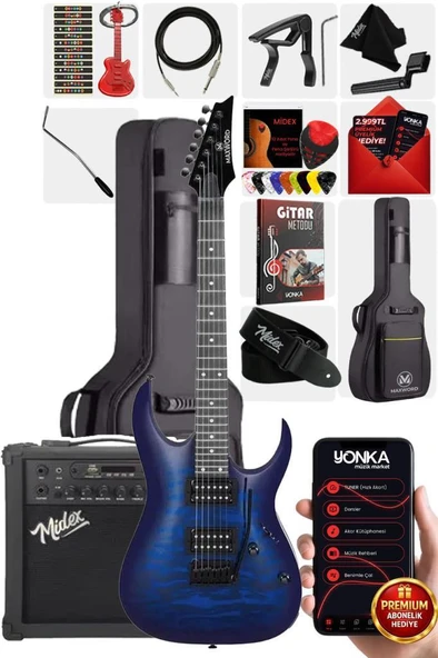 Maxword Grade-25AMP Blue Rosewood Yüksek Kalite 25W Amfili Elektro Gitar ürün görseli 1