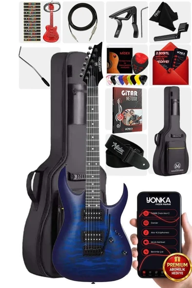 Maxword Grade Blue Rosewood Klavye HH Yüksek Kaliteli Elektro Gitar ürün görseli 1