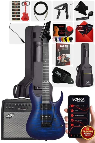 Maxword Grade-50AMP Blue Rosewood Yüksek Kalite 50W Amfili Elektro Gitar ürün görseli 1