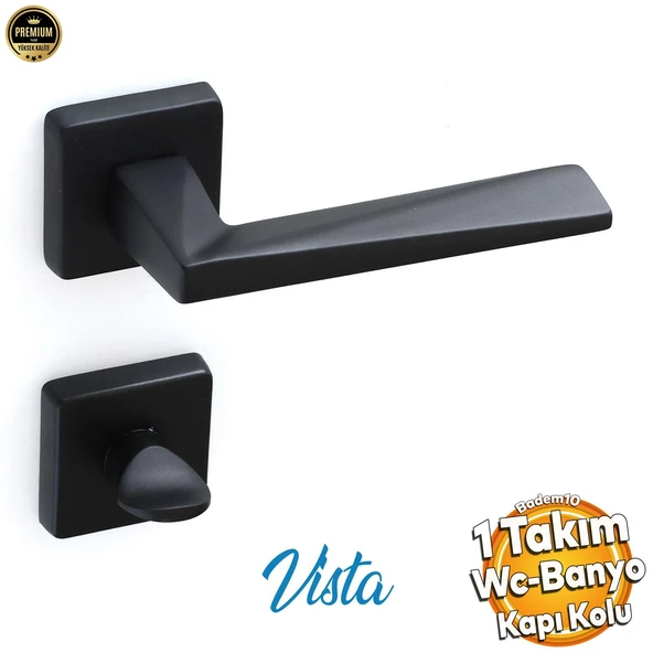 Vista Mat Siyah Wc Banyo Kapı Kolu Kare Rozetli Kapı Kulpu Uyumlu Sağ Sol Uygun Kolları ürün görseli 1