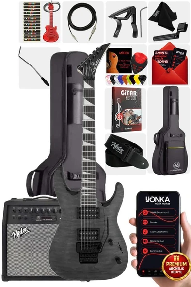 Maxword Grade-50AMP Gray Rosewood Yüksek Kalite Floyde Rose 50W Amfili Elektro Gitar ürün görseli 1