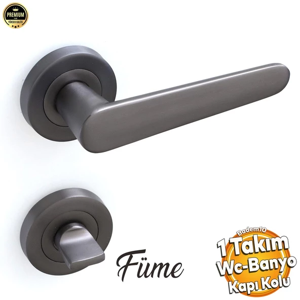 Kayı Füme Wc Banyo Kapı Kolu Daire Rozetli Kapı Kulpu Uyumlu Sağ Sol Uygun Kolları ürün görseli 1