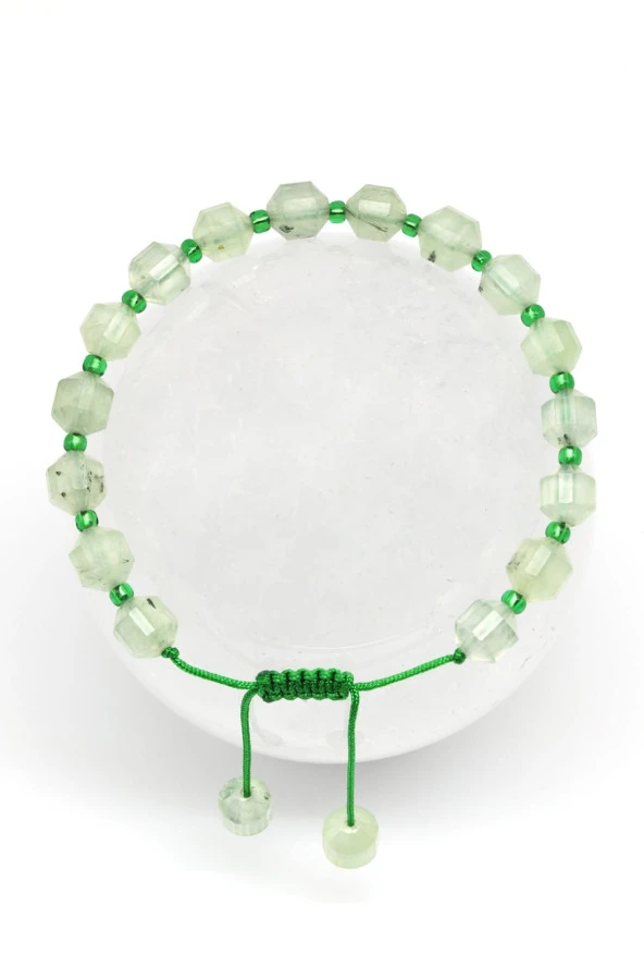 Prehnite Doğal Taş Makrome Örme Bileklik Hexagonel Kesim ürün görseli 1