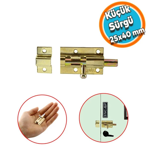 Küçük Mavzer Sürgü Sürgülü Dolap Sürgüsü Kilit 25x40 mm Kapı Pencere Emniyet Kilidi Metal Prinç Sarı ürün görseli 1