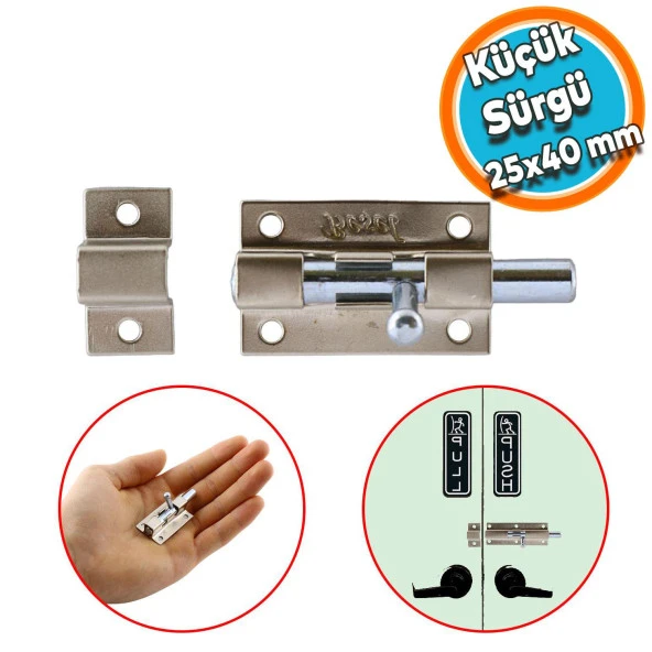 Küçük Mavzer Sürgü Sürgülü Dolap Sürgüsü Kilit Saten 25x40 mm Kapı Pencere Emniyet Kilidi Metal ürün görseli 1