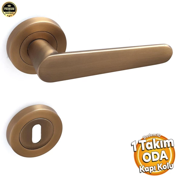 Kayı Antik Sarı Oda Kapı Kolu Daire Rozetli Sürgülü ve Çelik Kapı Kulpu Uyumlu Sağ Sol Uygun Kolları ürün görseli 1