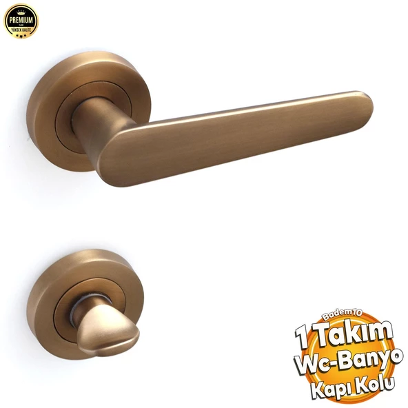 Kayı Antik Sarı Wc-Banyo Kapı Kolu Daire Rozetli Sürgülü Çelik Kapı Kulpu Gold Kolları ürün görseli 1