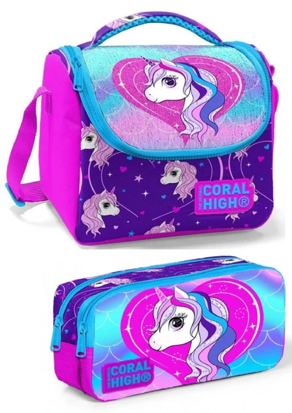 Coral High Mor Pembe Pegasus Kız Çocuk Beslenme Çantası Seti ürün görseli 1