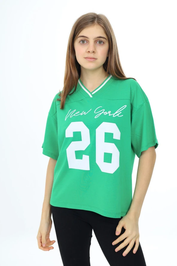 Kız Çocuk V Yaka T-Shirt 9-14 Yaş Lx021 ürün görseli 1