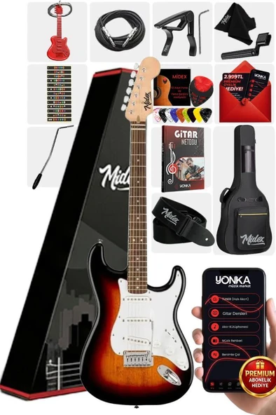 Midex RPH-30SB Gül Klavye Strat Kasa SSS Elektro Gitar Seti ürün görseli 1