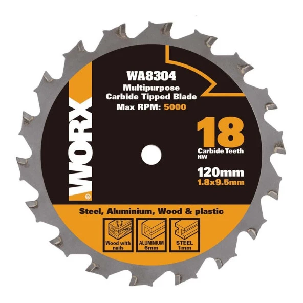 WORX WA8304 120x9,5mm Metal, Ahşap, PVC, Alüminyum Kesme, Elmas Daire Testere Bıçağı ürün görseli 1