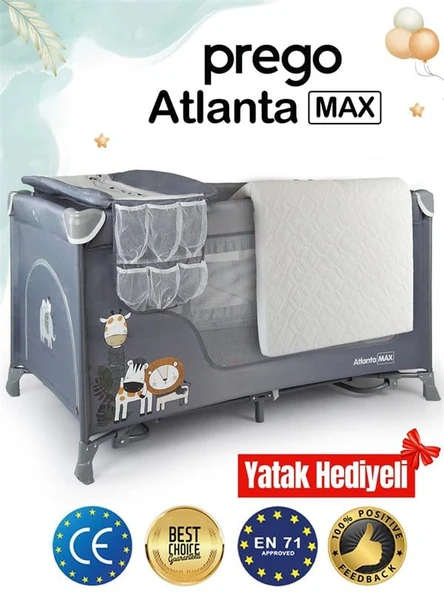 Prego Atlanta Max Oyun Parkı 70x120 Gri + Yatak Hediyeli ürün görseli 1
