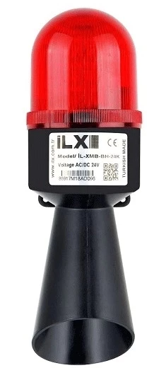 İLX 24V AC/DC Kırmızı Flaşör Multi Buzzer Borulu Korna - Ø70 B Serisi ürün görseli 1